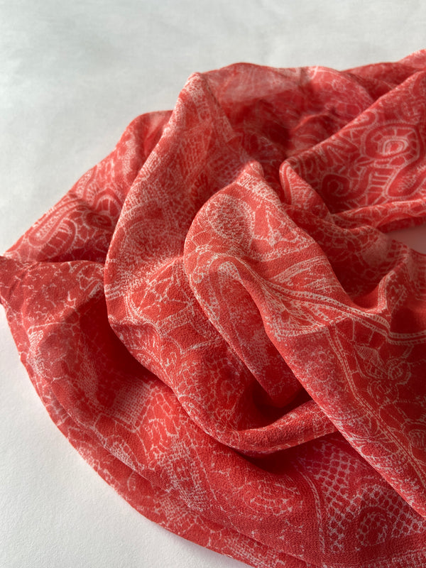 Silk scarf - lace - coral