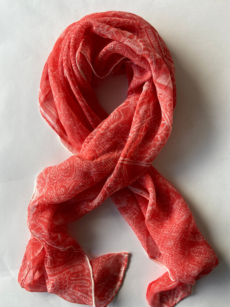 Silk scarf - lace - coral